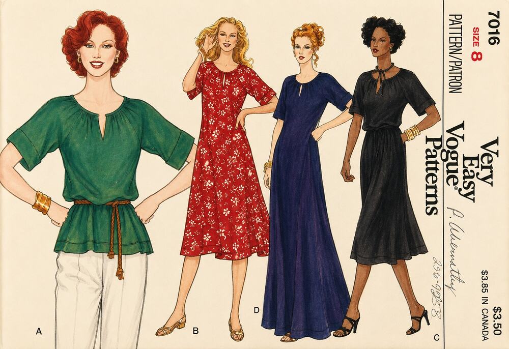 Vintage 1970's Loose Pullover Dress & Top Pattern Vogue 7016 Size 8 UNCUT